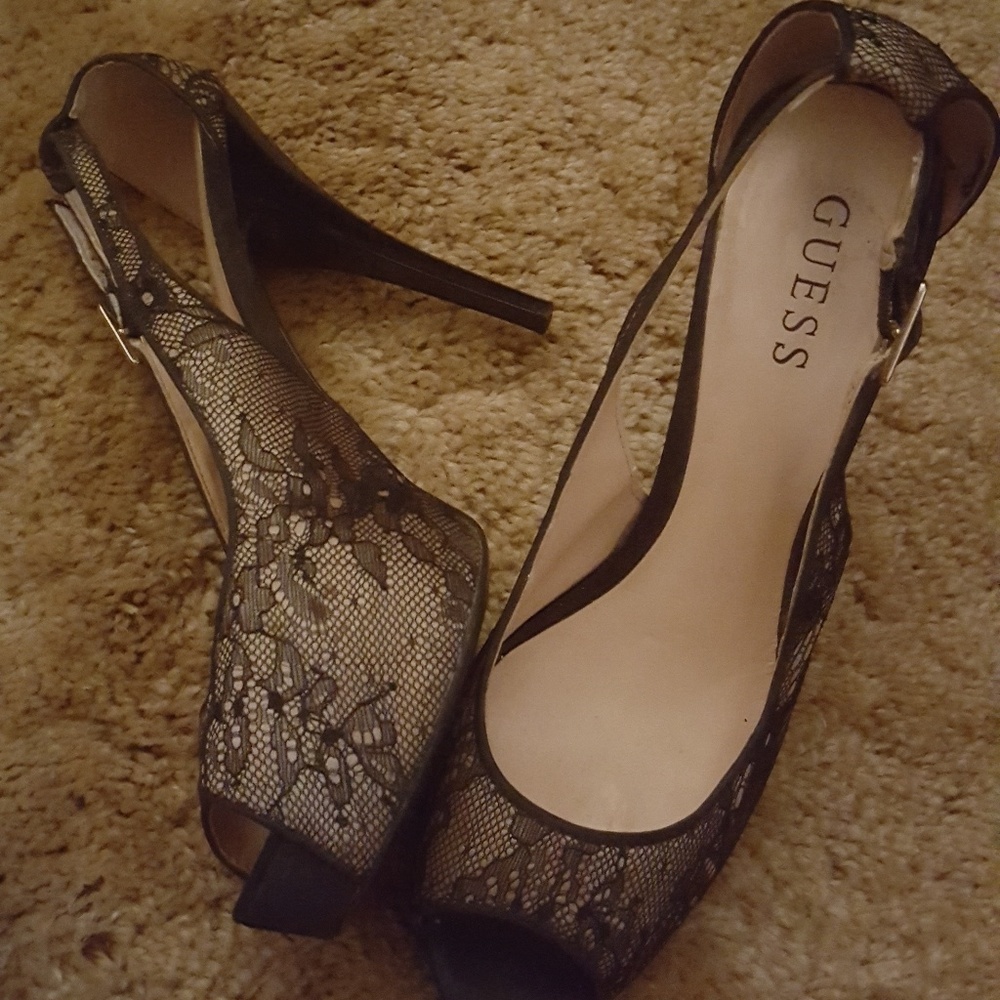 Guess Lace Covered Slingback Heels